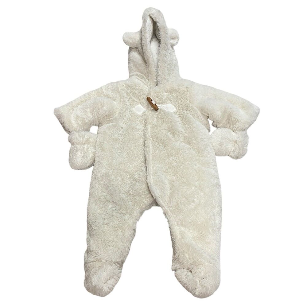 Minoti‎ Baby Furry Plush Snow Suit with Ears White Winter 0-3 months Overall
